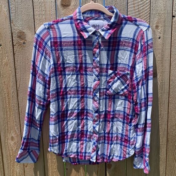 RAILS | Azure Scarlet Shimmer Hunter Pink Blue Plaid Button Down Flannel - Picture 2 of 8